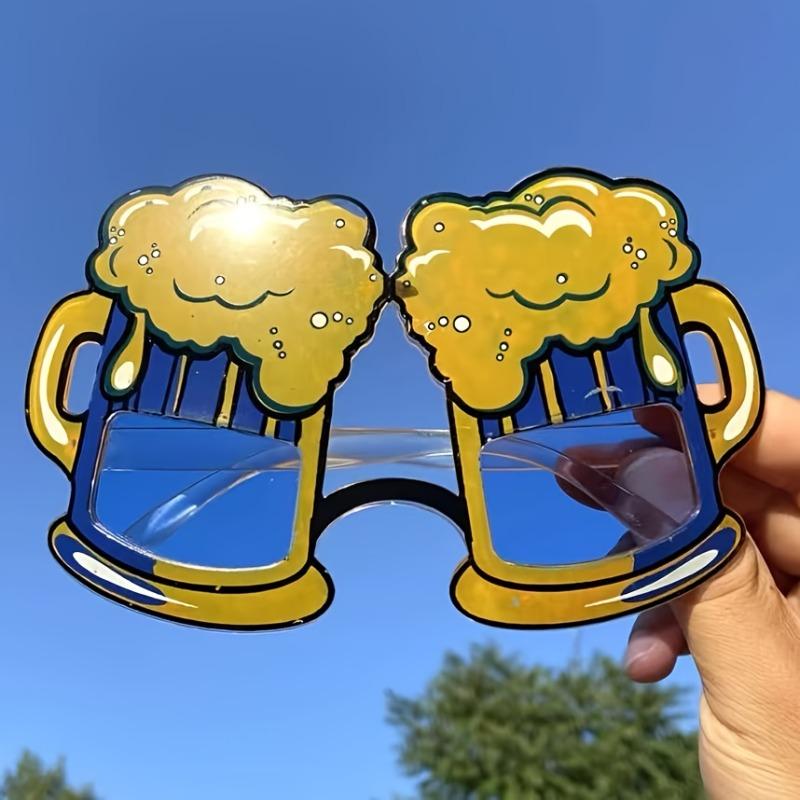Oktoberfest Party Glasses Blue Yellow Beer Mug Design Lightweight Plastic Photo Booth Prop for Adults Festival Costume Accessory