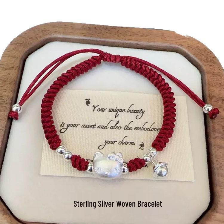 Sterling Silver 999 Cat Charm Red Zodiac Bracelet for Girlfriend or Best Friend