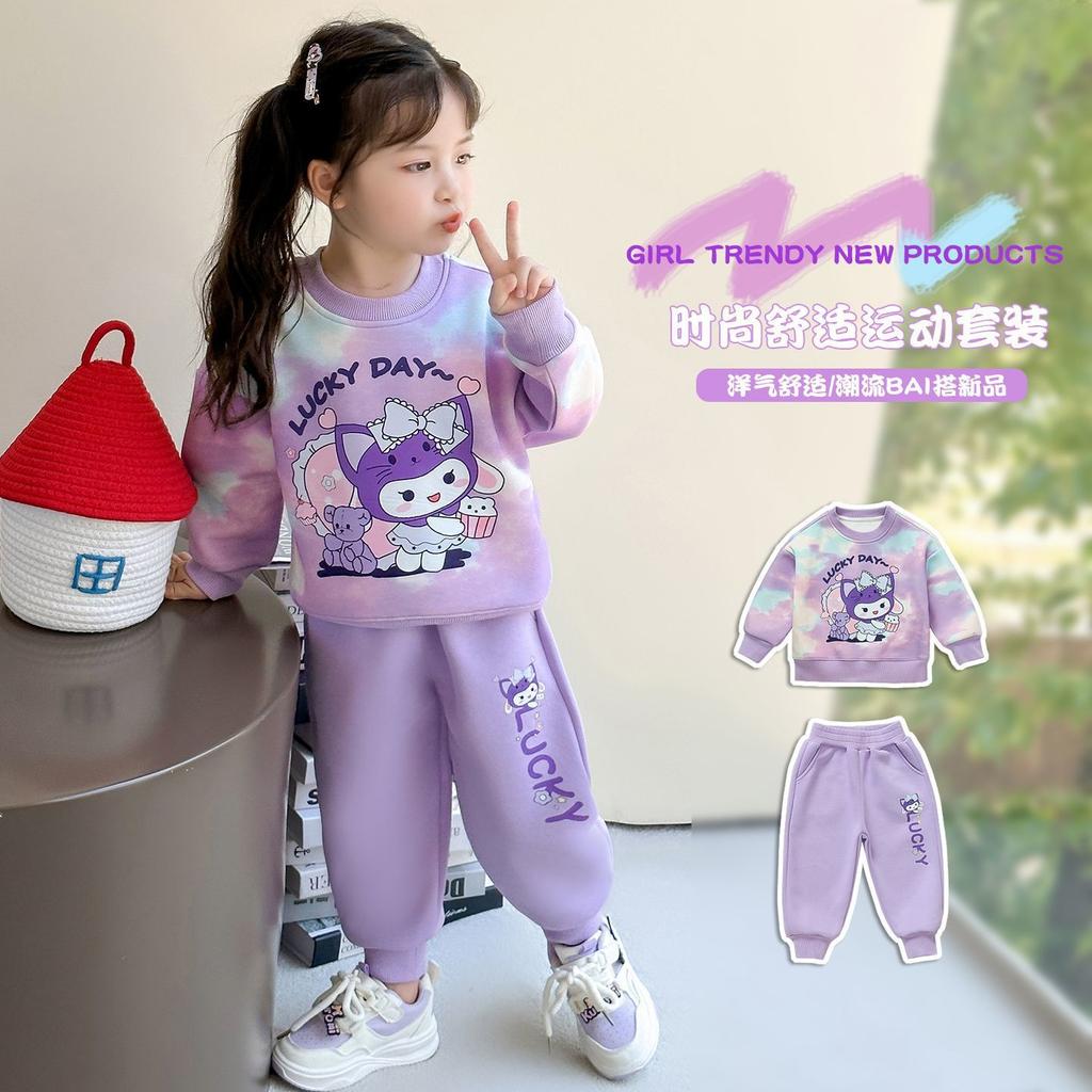 Girls Cartoon Print Sweatshirt and Jogger Set for Spring Autumn