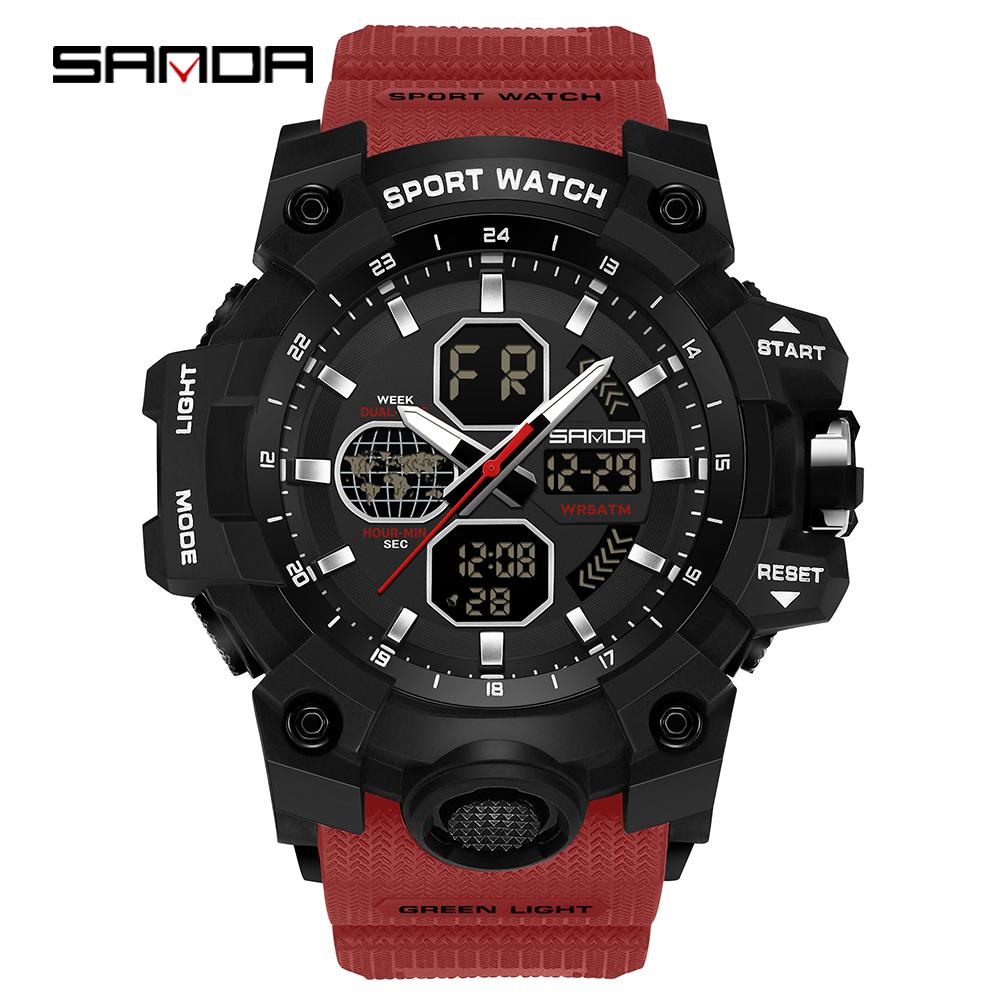SANDA 9093 Men Electronic Watch Trendy Fashion Sport Waterproof Date Pointer Digital Analog Dual Display Wrist Watch for Student