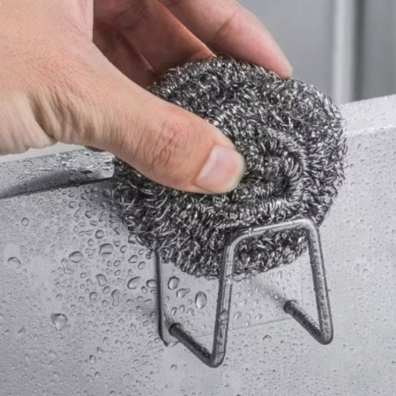Edelstahl Schwamm Abtropfgestell, Bohrfreie Küchenspülenabdeckung, Topfdeckel aus Stahlwollekugel, Aufbewahrung Wandmontiertes Hängeregal