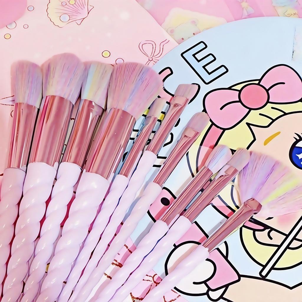 10 Colorful Makeup Brushes, Crystal Makeup Brushes Spiral Handle Makeup Brush Set