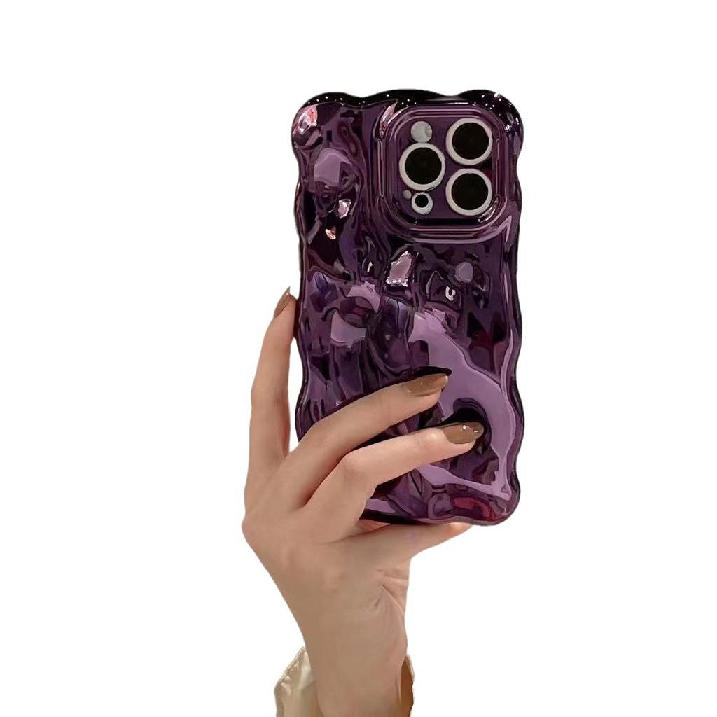 Luxury Plating Wrinkle Wavy Curly Edge Phone Case For iPhone 15 12 13 14 ProMax 3D Unevenness Soft Camera Protection Cover Electroplated Bubble Wave