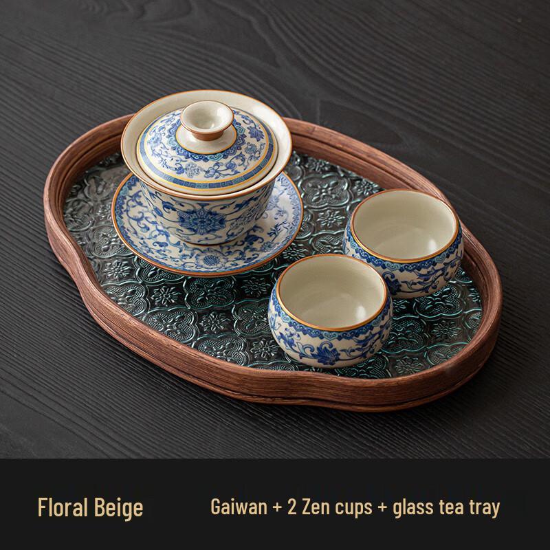 Peach Garden Chinese Ceramic Gaiwan Tea Set