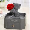 Flocking Bear Figurines with Preserved Rose Eternal Rose with Gift Box Romantic Gift for Girlfriend Wife Valentine's Day Gift
