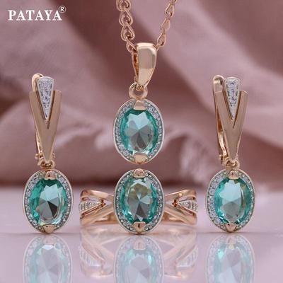 Rose Gold Color Micro-setting Process Color Artificial Zircon Earring Ring Pendant Necklaces Combo Set