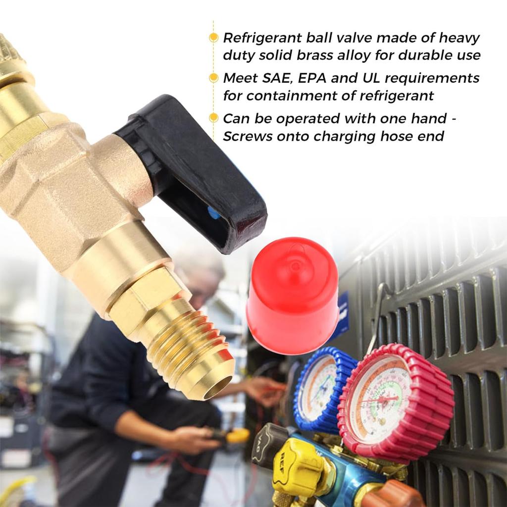 R22 Refrigerant Ball Valve Brass Air Conditioning Refrigerant Shut-Off Valve Connecting To Hose Refrigeration Tool R410a Adapter