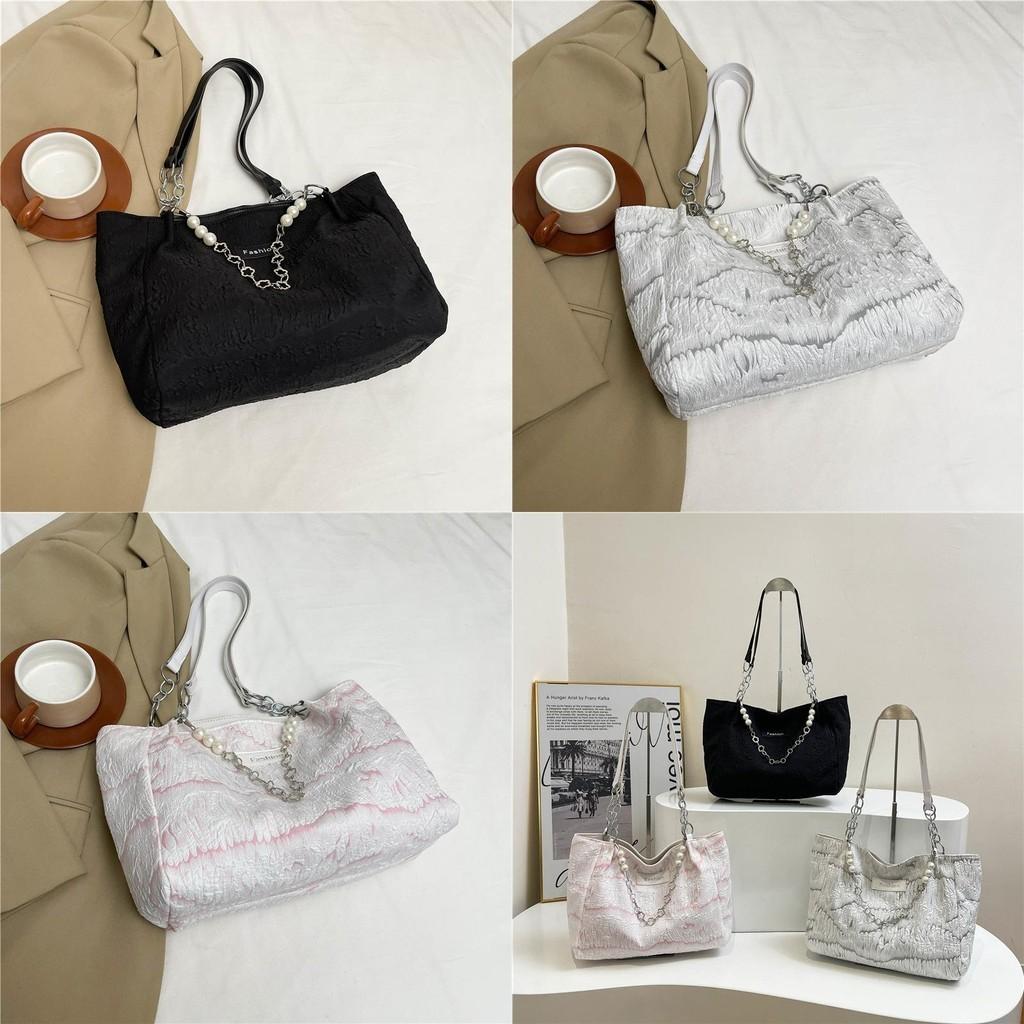 2024 Summer Fashion Stylish Pearl Chain Casual Shoulder Bag Large Tote For Women