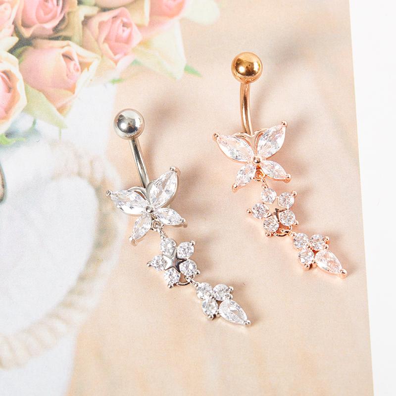 Glänzender Schmetterling Blumen Zirkon Anhänger Bauchnabel Ring Körperschmuck