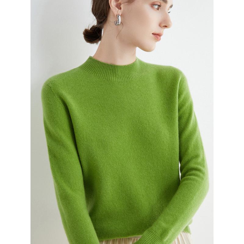 Women's Slim-Fit Autumn Sweater, Fashionable Half-High Neck, Versatile Pure Wool for Layering or Outerwear, Skin-Friendly.