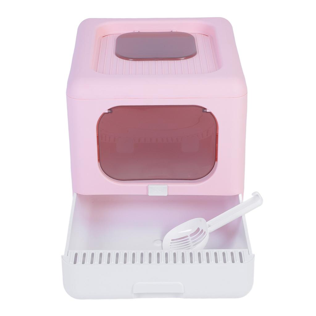 Foldable Cat Litter Box Large Size Top Entry Anti Splashing Enclosed Kitty Litter Box for Home Pink