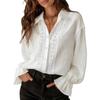 Women's Solid Color Lapel Single Breasted Lace Splicing Long Sleeve Solid Color Versatile Shirt