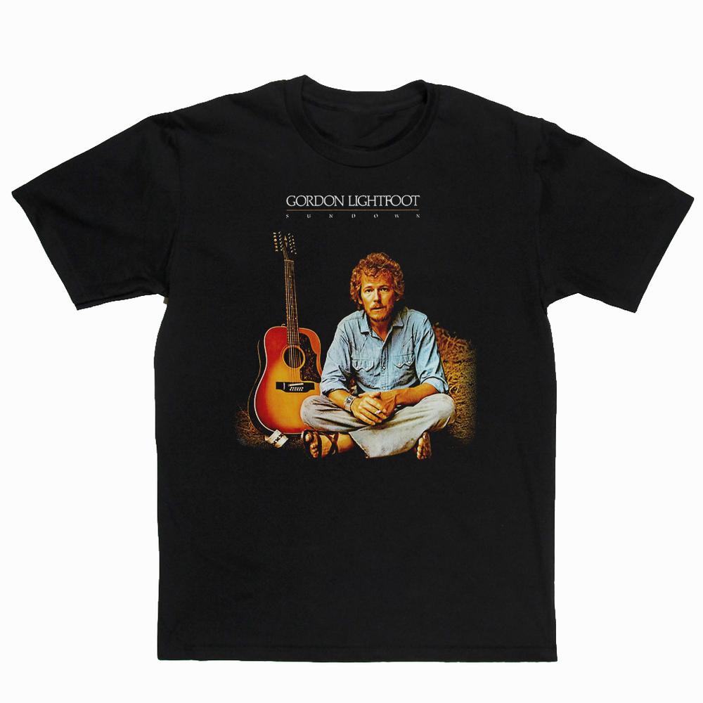rETRO gUITAR sUNDOWN gordon lightfoot sHIRT cLASSIC bLACK uNISEX h915 XXL