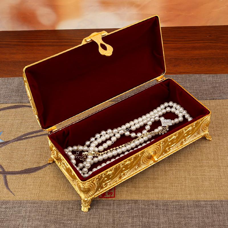 Vintage Jewelry Box Elegant Colorfast Alloy Rustproof Soft Velvet Lined Trinket Storage for Home Office Decor