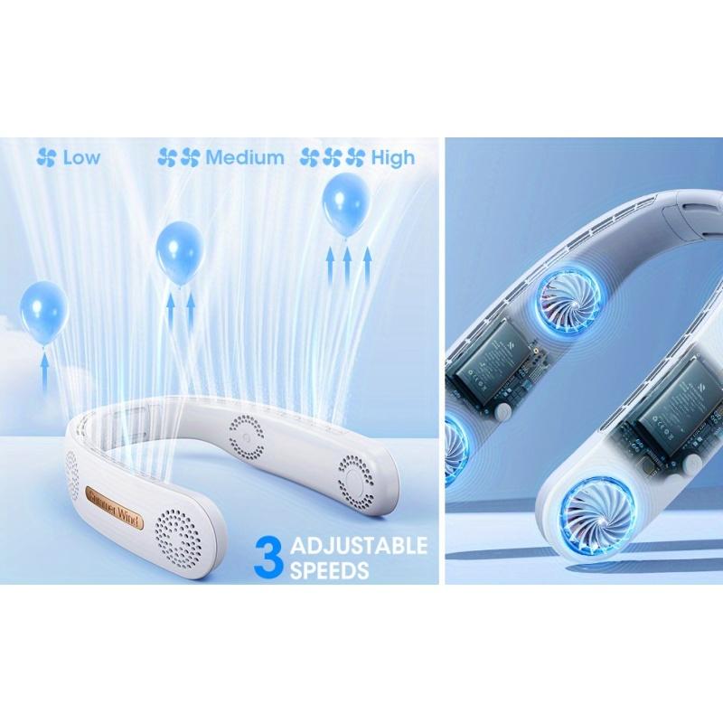 1pc Hands-Free Portable Neck Fan - Rechargeable, Bladeless, 3 Speeds, 360° Cooling, USB Wearable