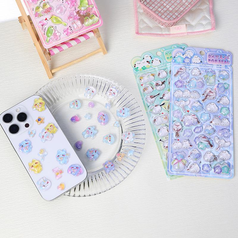 4 Pcs/Set Shiny Crystal Decorative Stickers - Cute Animal & Flower Embellishments for Journal DIY & Phone CaseAnimeWorlds Store