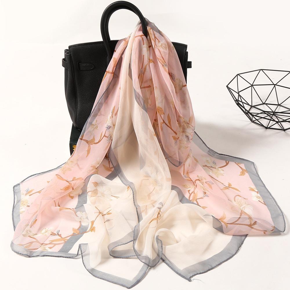 

Gradient Color Chiffon Scarf Georgette Lotus leaf Long Shawl Wrap Luxury Brand Designer Simulation Silk Scarf рожевий