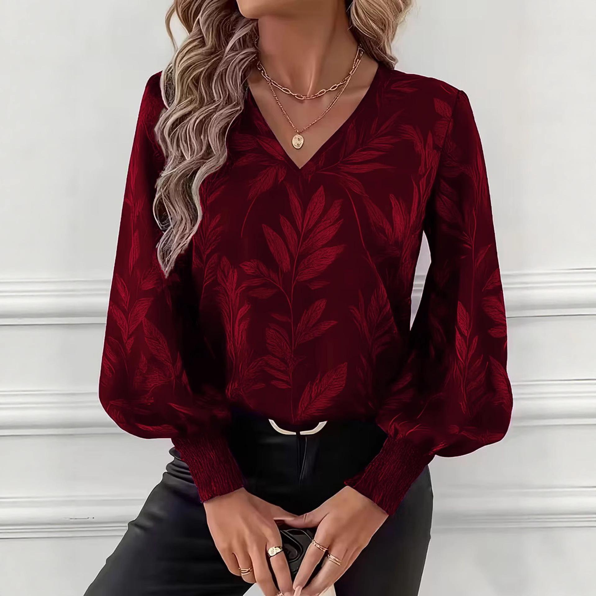 2025 cross-border European and American foreign trade women s clothing spring and autumn new retro printing long-sleeved loose shirt women s shirt S