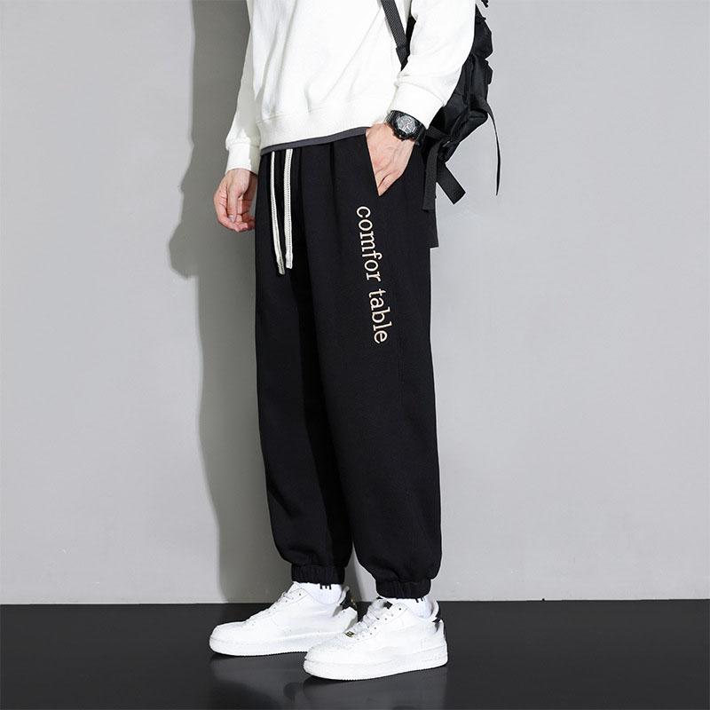 

Большие размеры мужские спортивные брюки весна осень повседневные мешковатые брюки-джоггеры со шнуровкой однотонные спортивные хлопковые свободные брюки S чёрный