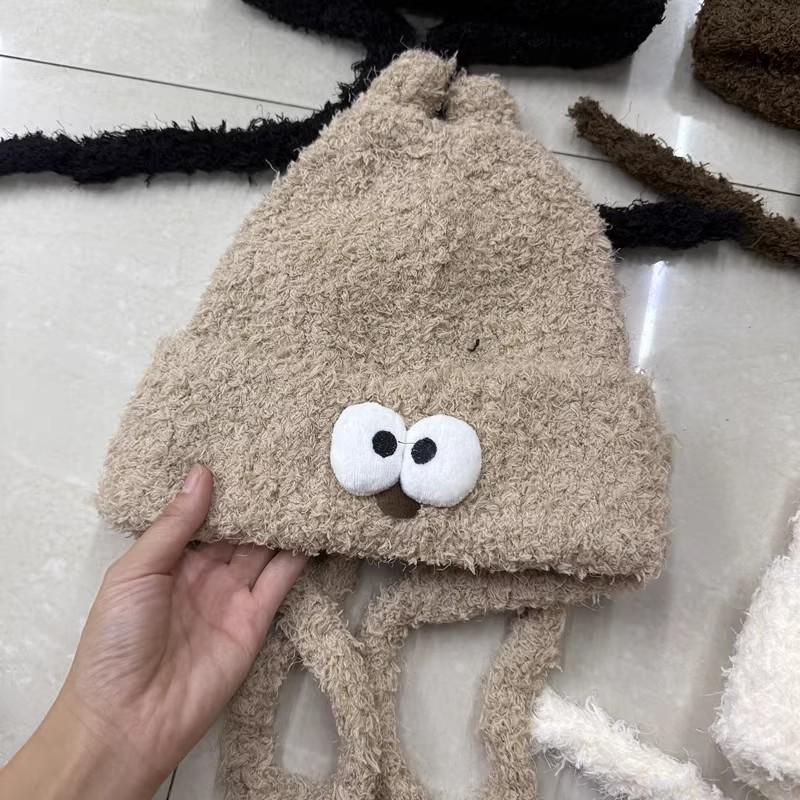 Cute cartoon big eyes ears ear protector wool hat women autumn and winter warm windproof Lei Feng hat knitted hat Internet celebrity