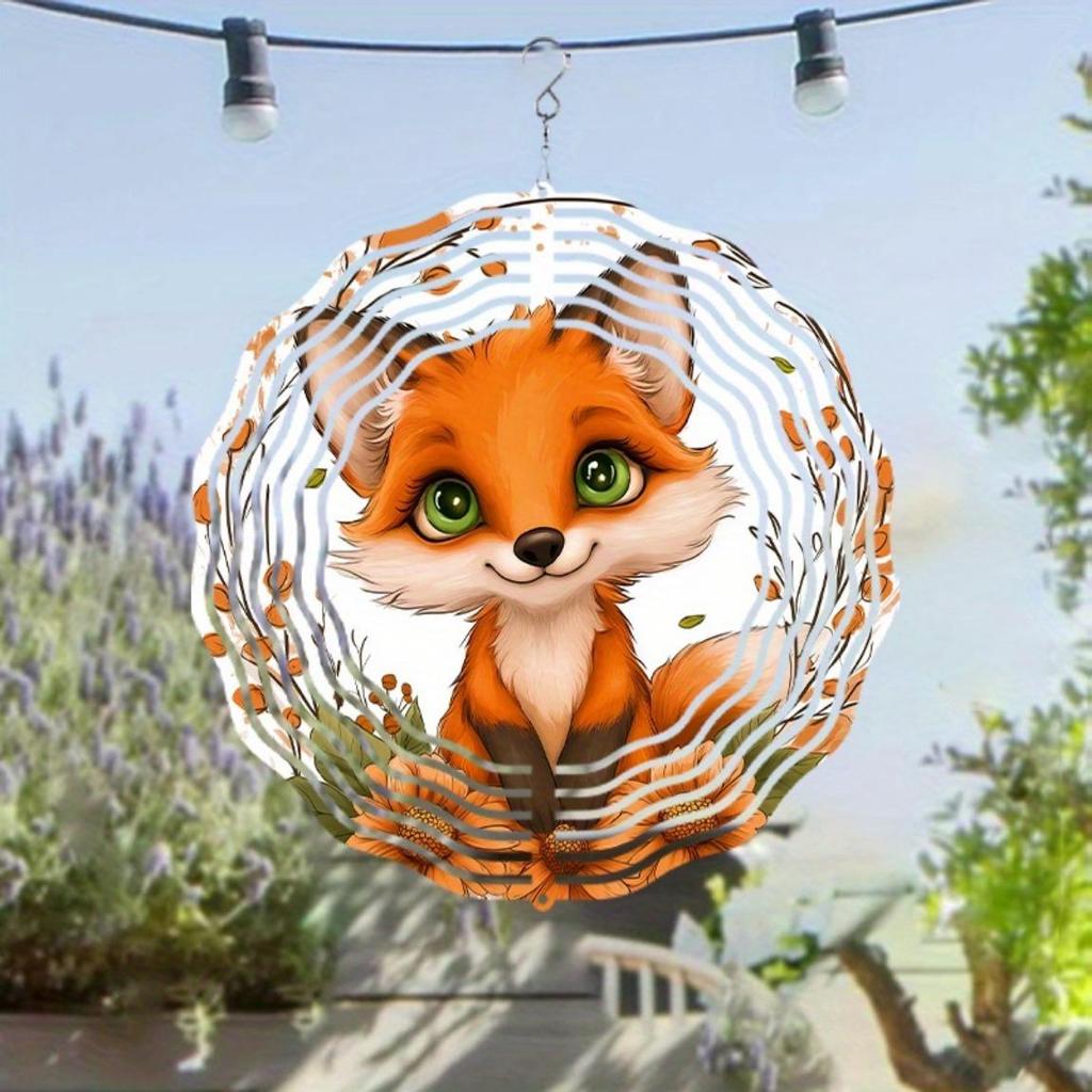 Fox Themed 2D Wind Spinner Garden Decor Metal Wall Art for Outdoor Yard Patio All Season Hanging Ornament No Electricity Needed