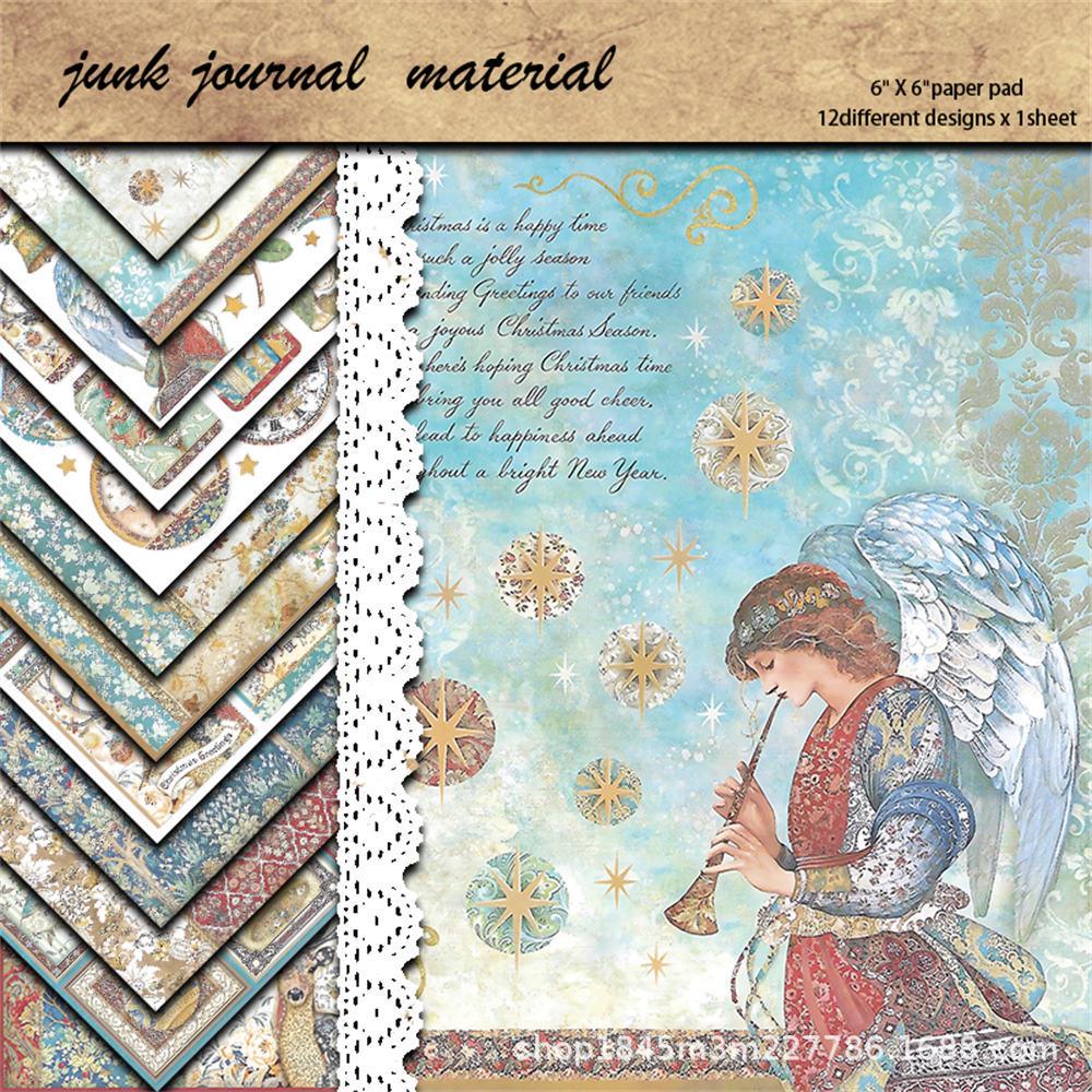 12 Sheets Retro Christmas Blessing Background Paper for Journaling and Collage
