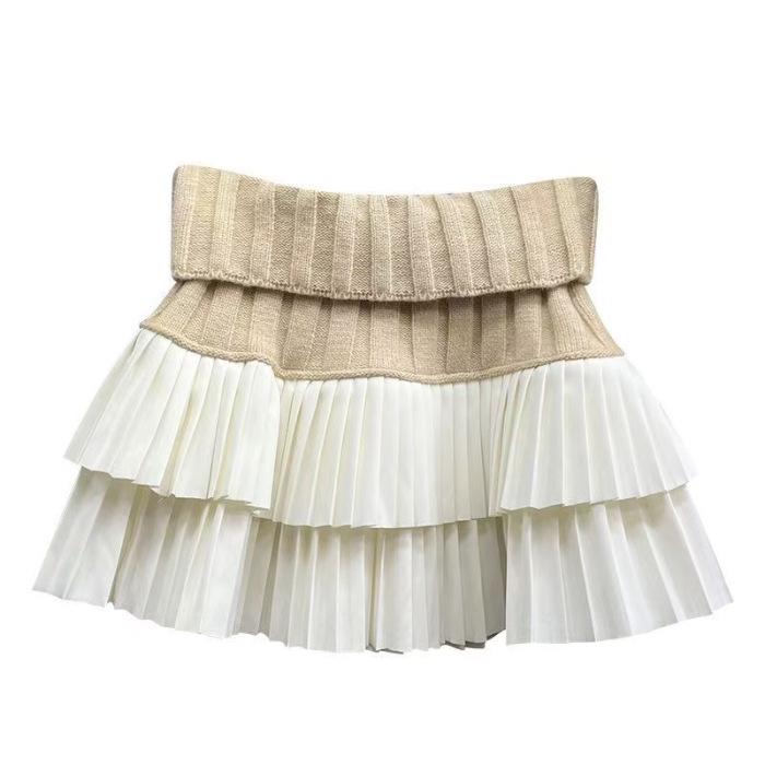 Autumn Winter 2025 Patchwork Pleated Skirt: High Waist, Slimming, Sweet Style for Petite Figures Extra Large (XL) хаки