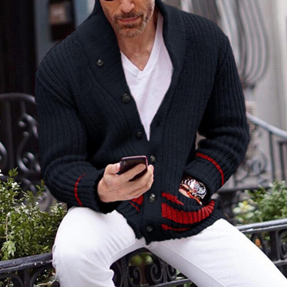 2024 Autumn Men's Casual Solid Color Half-High Collar Button Sweater