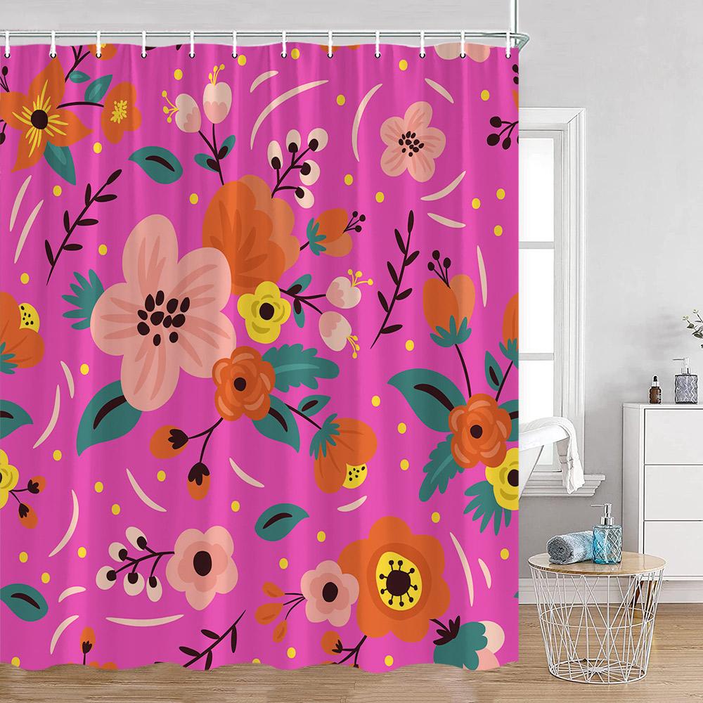 Colorful Flowers Shower Curtains Retro Flowers Bohemian Style Plants Botanical Bathroom Curtain Modern Minimalist Bath Curtain