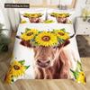 Zestaw poszwy na kołdrę Highland Cattle Uroczy kwiatowy krowi zestaw pościeli Twin Żółta poszwa na kołdrę ze słonecznikami Zwierzęca poliestrowa poszwa na kołdrę