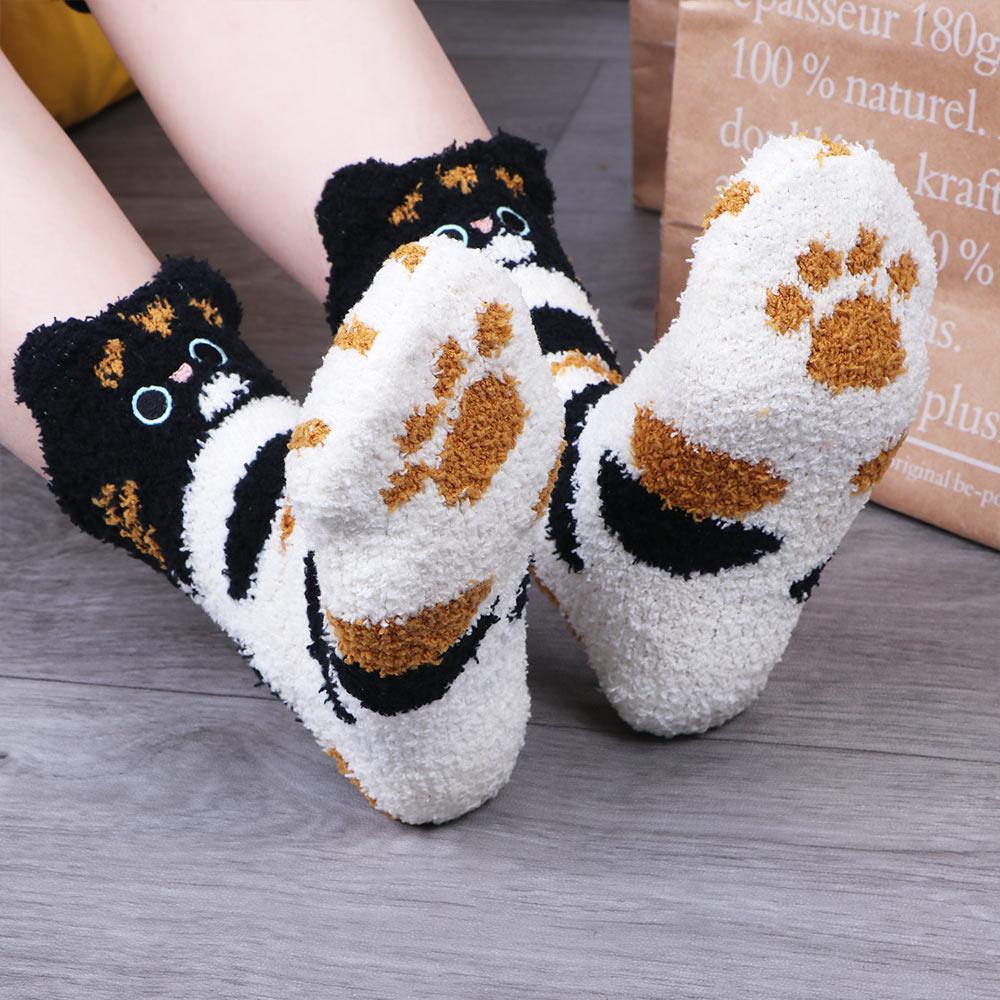 Women Fashion Plush Winter Soft Cat Paw Sleeping Socks Floor Socks Coral velvet socks