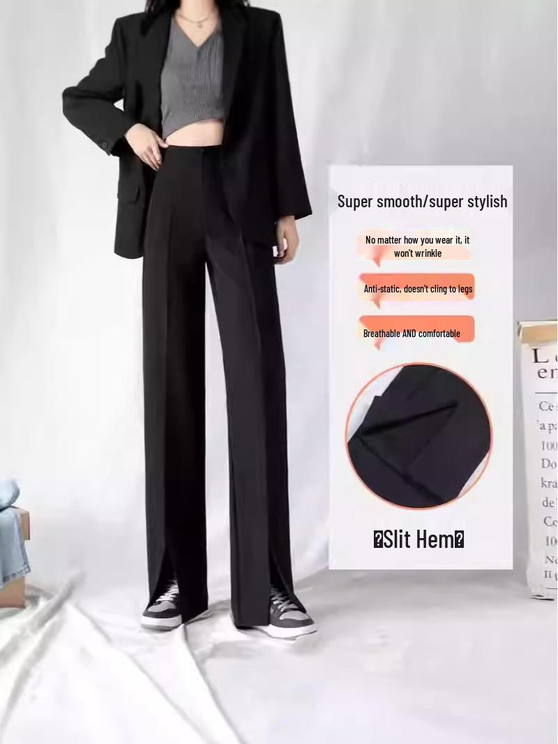 

Женские брюки-костюмные микроклеш с разрезом и широкими штанинами с высокой посадкой на осень 2024 года - Универсальные, стройнящие, повседневные брюки XXL чёрный