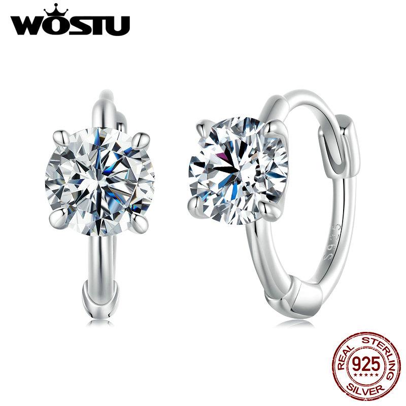 WOSTU 1 Ct Sparkling Moissanite Hoop Earrings For Women S925 Silver Engagement Wedding Daily Work Party Travel Diamond Pendient