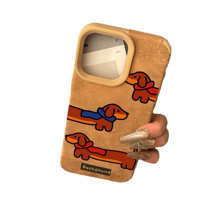 Dachshund Dog Suitable for Apple 16promax Mobile Phone Case Full-inclusive Soft Shell IPhone 13 Leather Brown 14 Cartoon 15