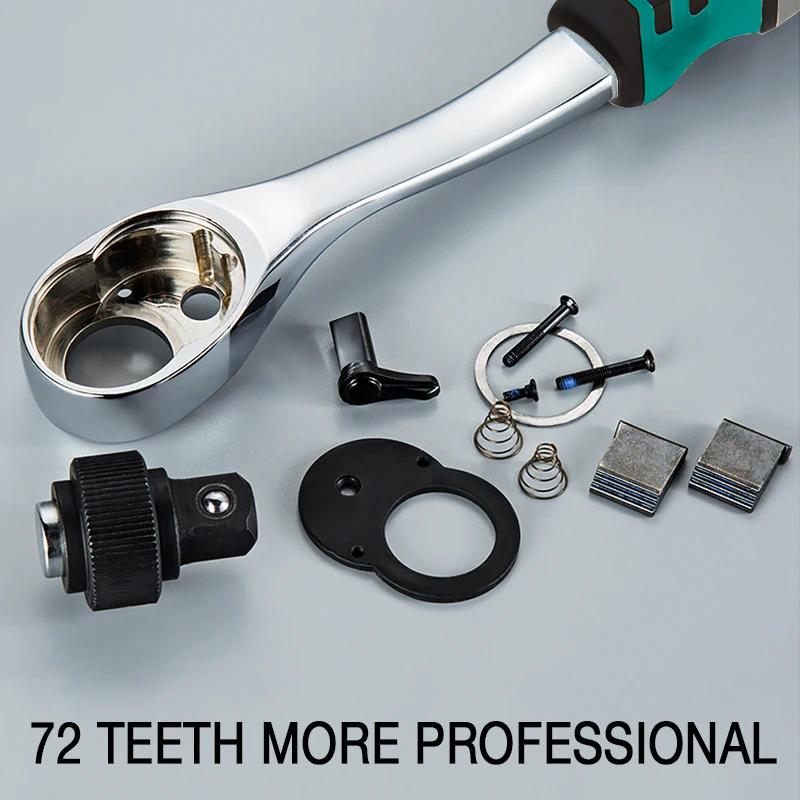 72 Teeth Drive Swivel Ratchet Wrench 1/4" 3/8" 1/2" Steel High Torque Ratchet Wrench Socket Quick Release Wide Used Hand Tools