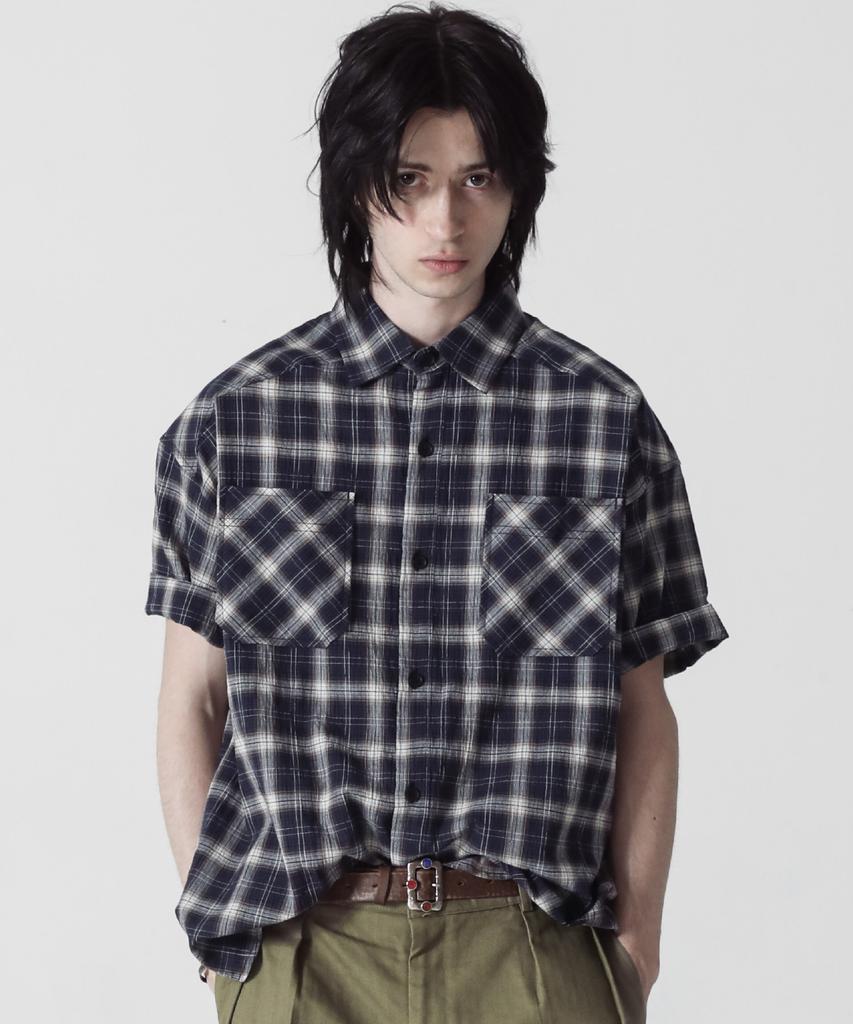 STAGE NAME Bridge Over Vintage Check Short Sleeve Shirt_Navy