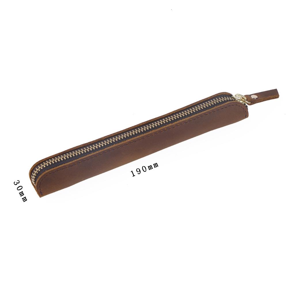 AIGUONIU Mini Handwritten Leather Pencil Case Portable Cowhide Zipper Pen Protective Case