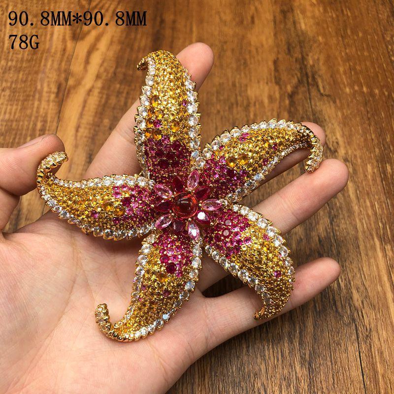 High-end, Light Luxury Starfish studded with Colored Zircon Vintage Heavy Metal, Versatile Copper Material Brooch, Fashionable