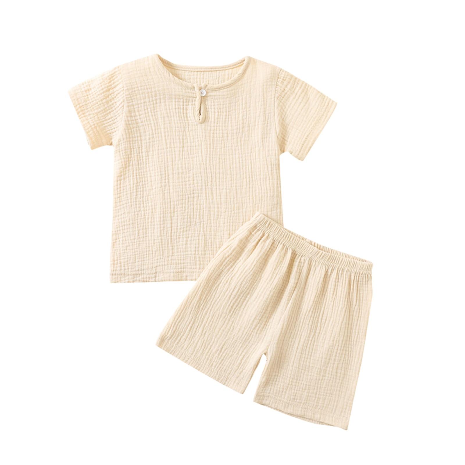 

Детский летний комплект из двух предметов, тонкий, двойной, для малышей, милый, домашний костюм 100 бежевый