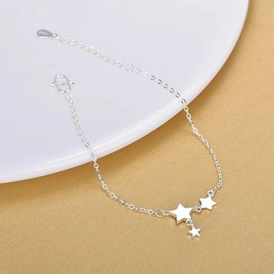 925 Sterling Silver Link Chain Star Charm Bracelet &Bangle Anklets For Women Party Jewelry A162