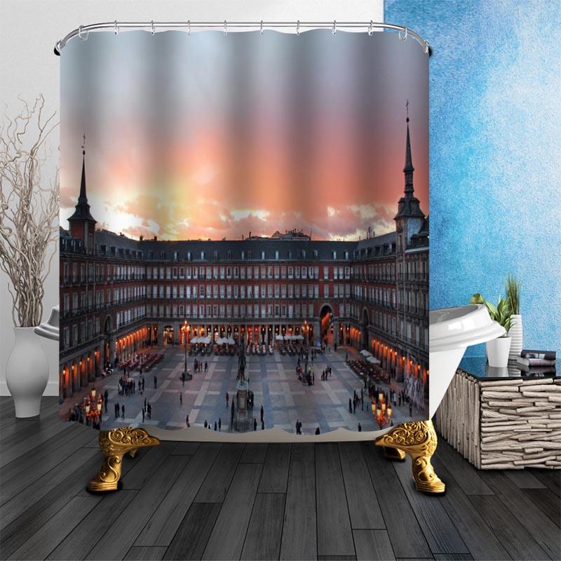 

Nice Madrid Landscape Shower Curtains For Bathroom Curtain Decor 180x180cm Waterproof Mildew Proof Fabric Shower Curtain 60x79inch 150x200cm