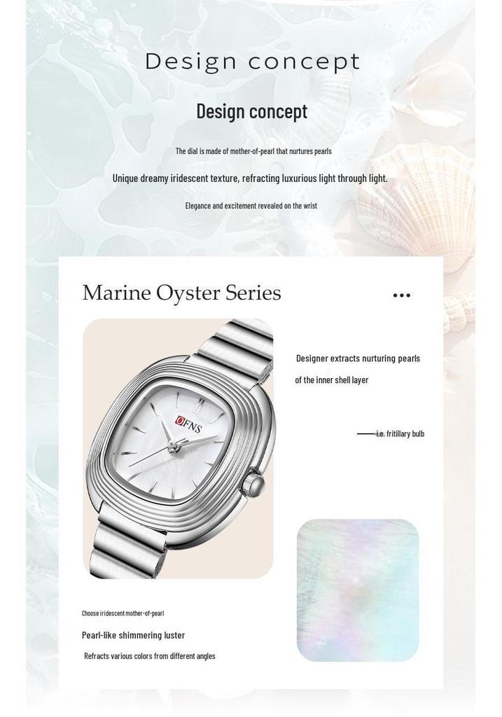 OFNS Women's Fashionable Lightweight Waterproof Quartz Watch with Small Leather Strap and Square Dial