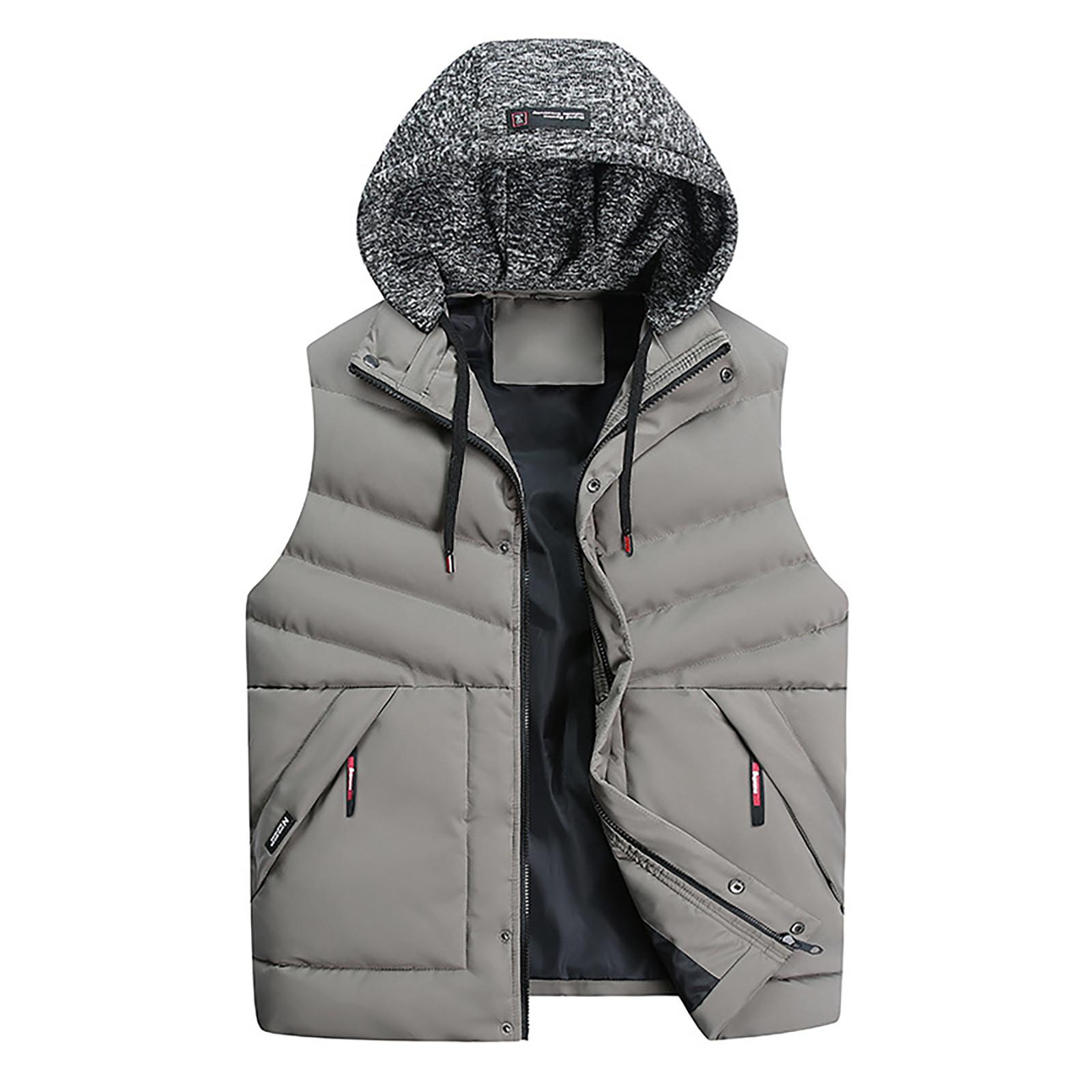 

Мужской повседневный зимний теплый жилет без рукавов на молнии, куртка, верхняя одежда, топы, жилет с капюшоном на шнурке