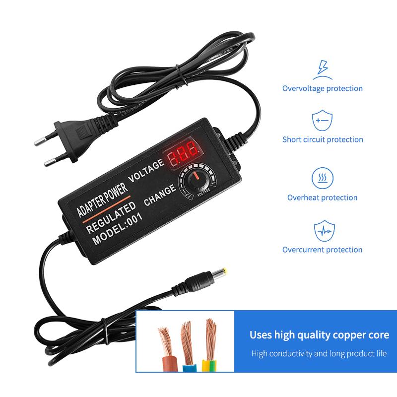 AC DC Adjustable Power Supply Adapter 3V-24V-3A LED Screen Display Voltage Various 3V 9V 12V 15V 24V 72W 8PCS Jack DC Connector