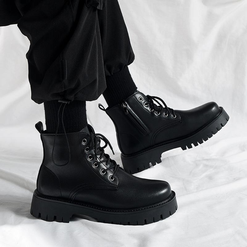 Chef Men's Shoes Spring Anti Slip Waterproof Kitchen High Top Leather Boots Black Casual Leather Shoes Spring Sports Martin Trendy Shoes