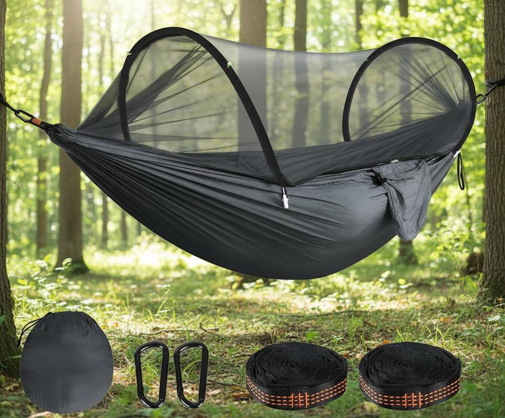 Portable Anti-Mosquito Camping Hammock with Automatic Quick-Opening