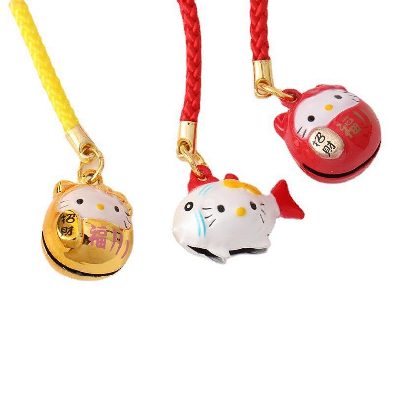 Cute Cartoon Japanese Lucky Cat Keychain With Bell Trinkets Phone Charms Car Bag Pendant Key Chain Pray Keyring Couple Gifts