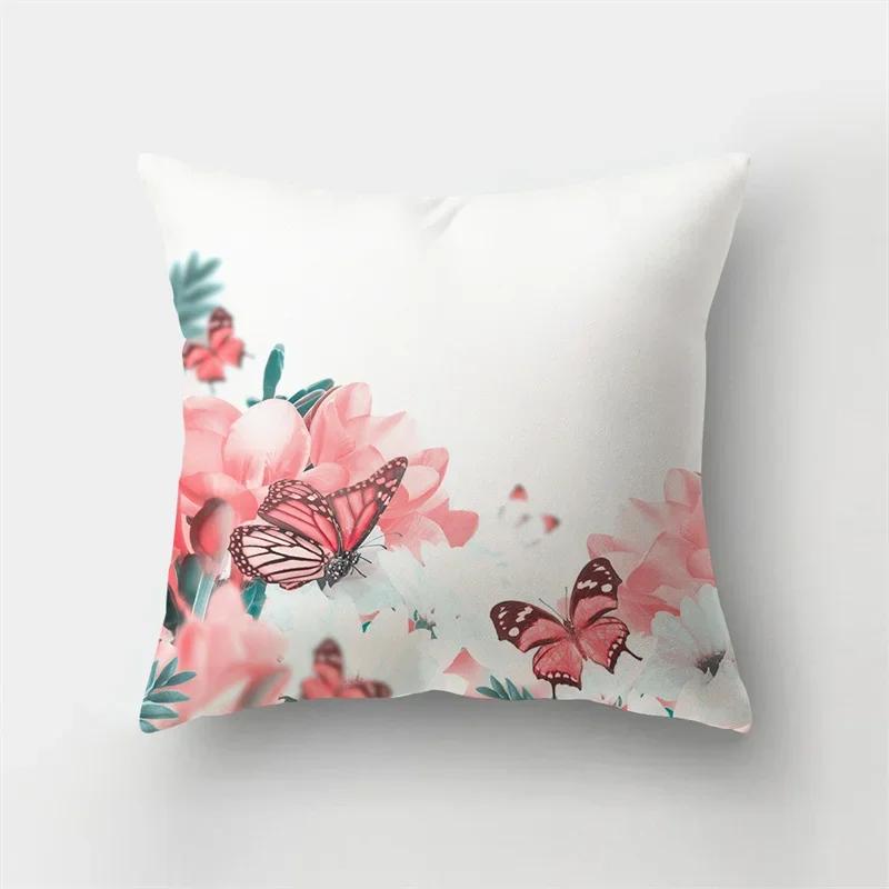 Colorful Butterfly Plant Printing Pattern Cushion Cover for Home Living Room Sofa Office Decoration Throw Pillow