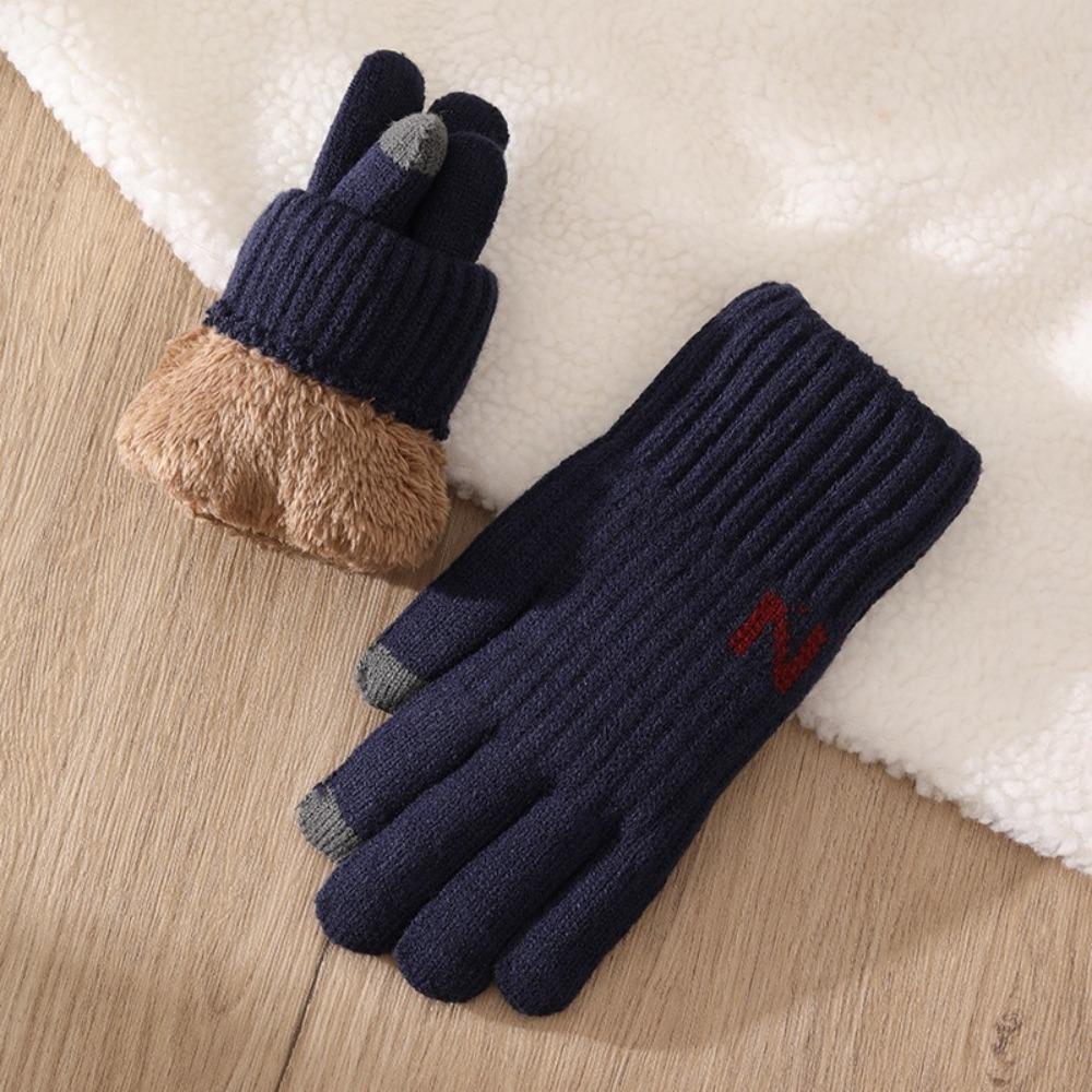 

Шерстяные вязаные перчатки с полными пальцами Зимние перчатки Простые мужские варежки Мужчины темно-синий