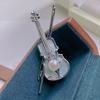 Gold-Plated Mother-of-Pearl Violin Brooch with Zircon and Pearl Accents